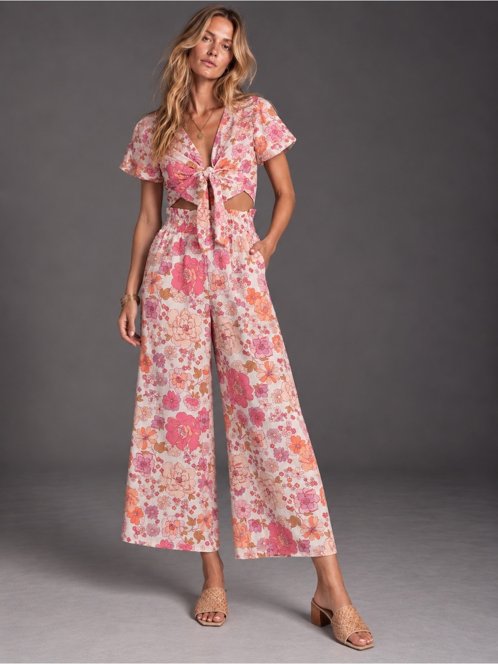 Petal & Pup Pink Floral Two-Piece Wide-Leg Set XS